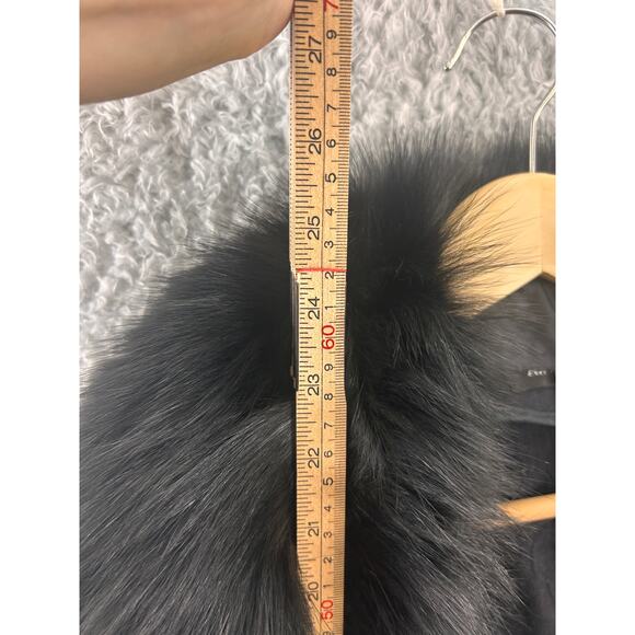 Upcycled Black Denim Jacket w/ Real Fox Fur Stole Collar – Size 8 - Picture 7 of 14